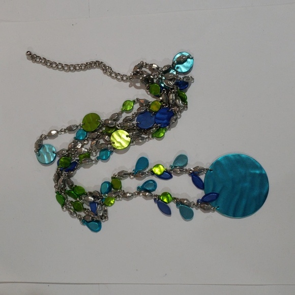 Layered Silver tone Colorful drop Beads Long Necklace - Women's Fashion Jewelry - Picture 7 of 7